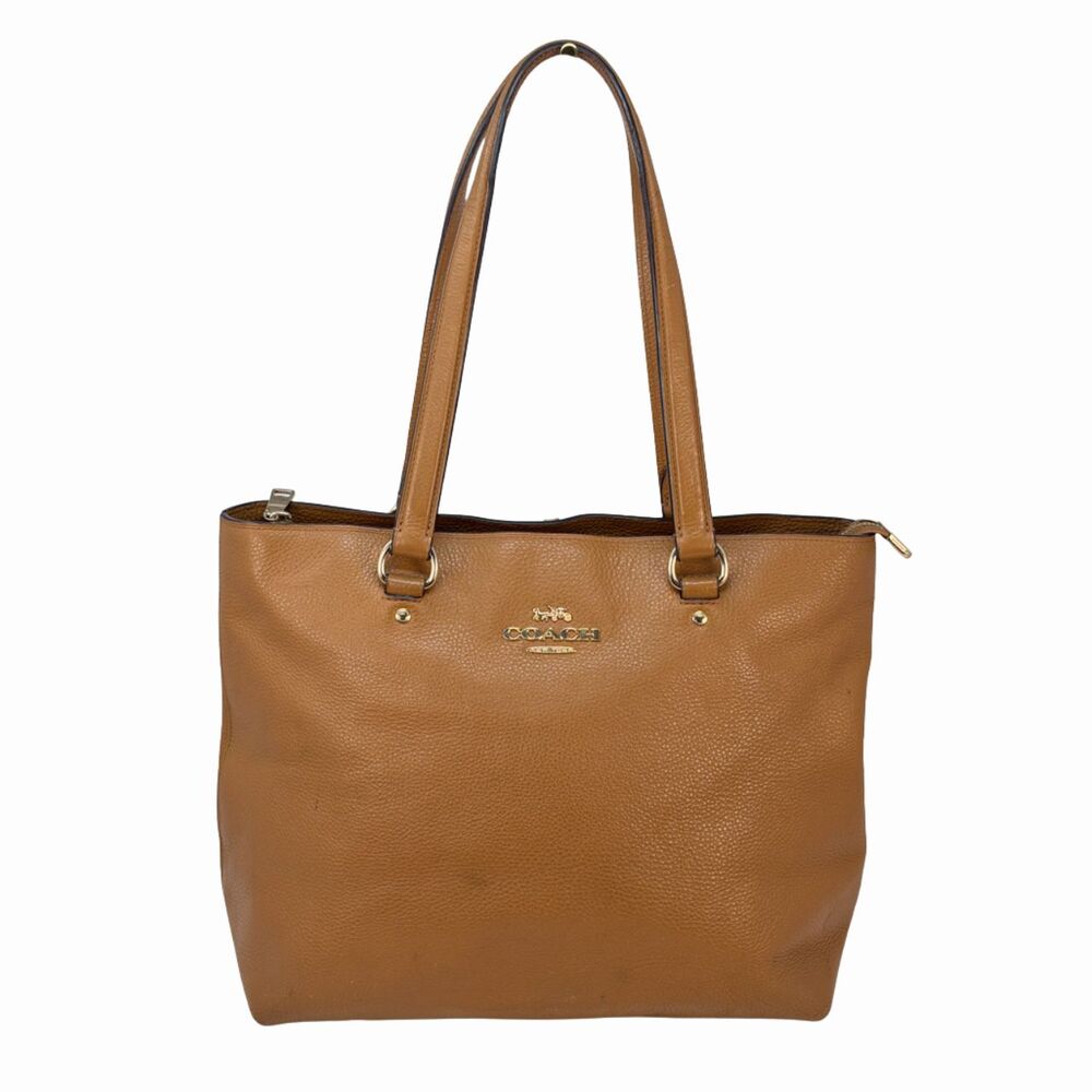 Coach Tote Bag Saddle Brown Pebbled Leather Bay Shoulder Purse Shopper Large